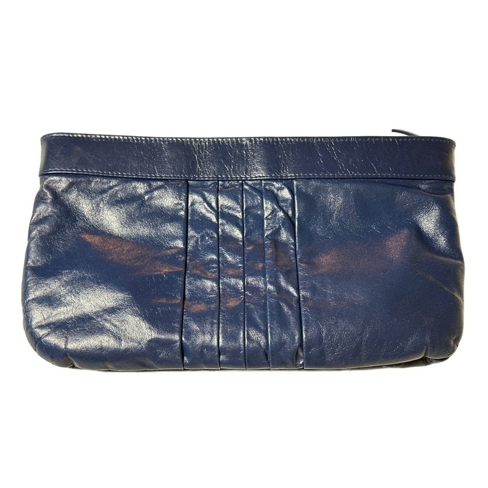 EUC Art Deco Vintage Leather Made in Hong Kong Blue Clutch